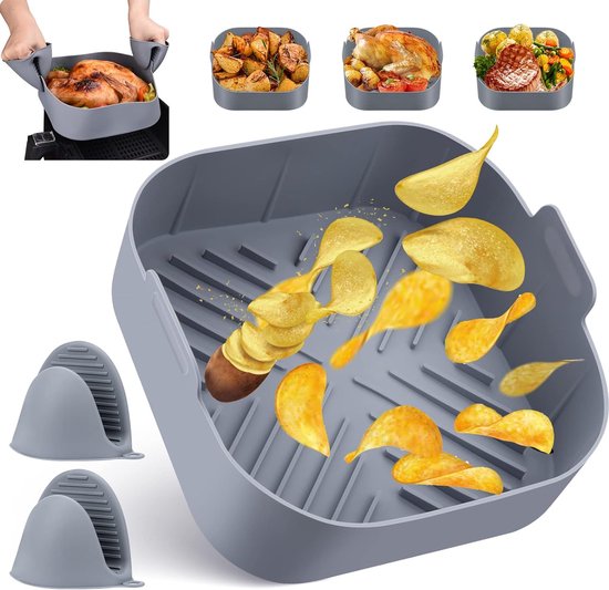 Foto: Siliconen vorm voor heteluchtfriteuse 20 cm air fryer siliconen pot herbruikbare luchtfriteuse siliconen pot met twee ovenhandschoenen hittebestendig eenvoudige reiniging voor magnetron ovenaccessoires