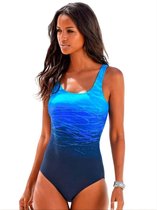Badpak met batikprint en modellerend effect- Criss cross zwempak bikini zwemkleding strandkleding 0205- Blauw- Maat XXL