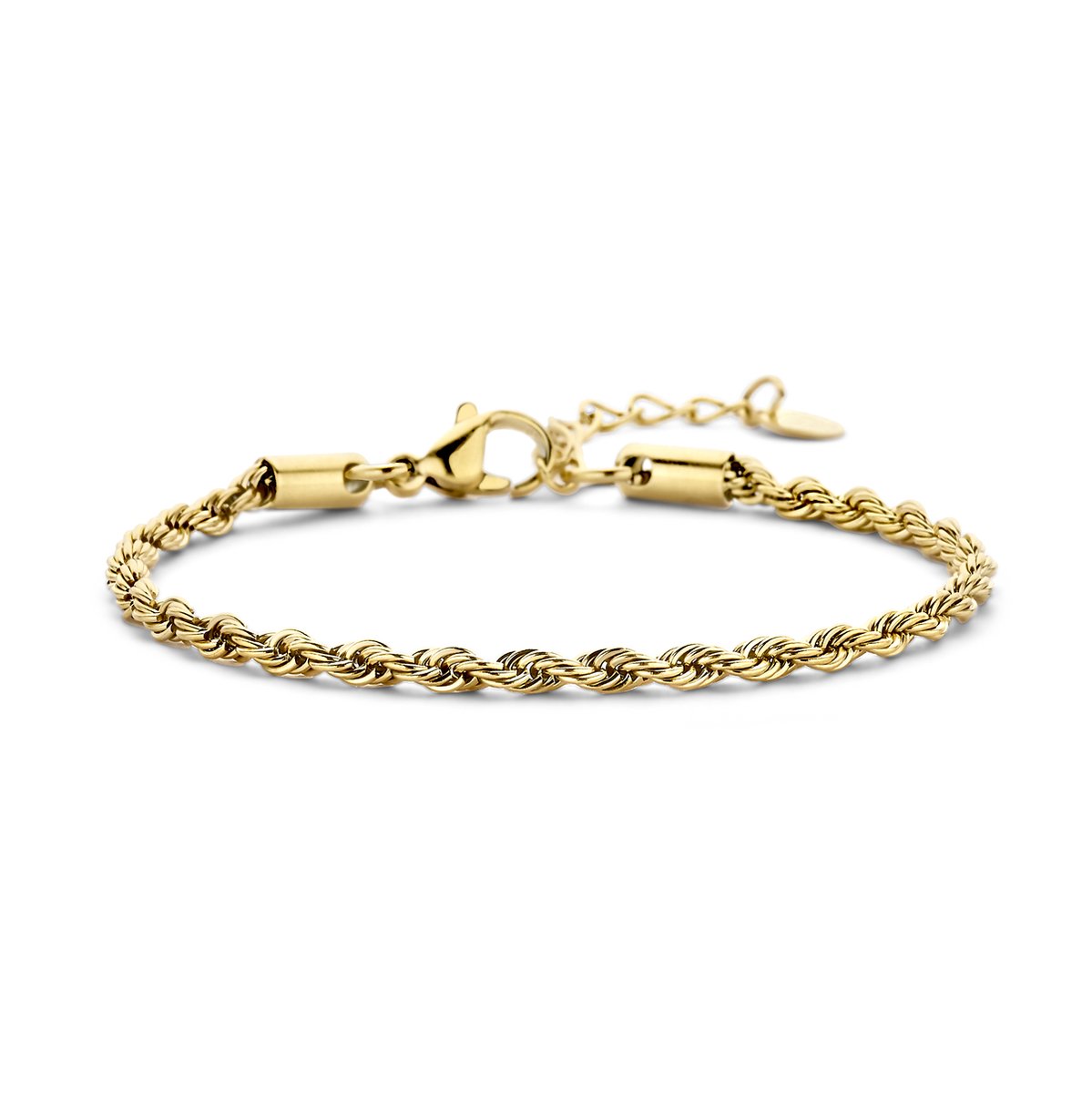 CO88 Collection 8CB-91288 Stalen Armbandje - Schakel Armband - Koord Schakel - 16,5+3cm - 3mm Breed - Staal - Goudkleurig