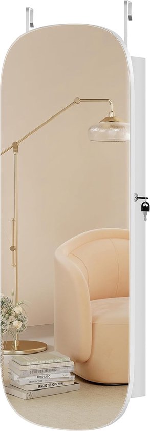 COSTWAY sieradenkast met LED-verlichting, 6 laden en spiegel, spiegelkast hangend, hangkast voor deur en wandmontage, afsluitbaar (Zwart