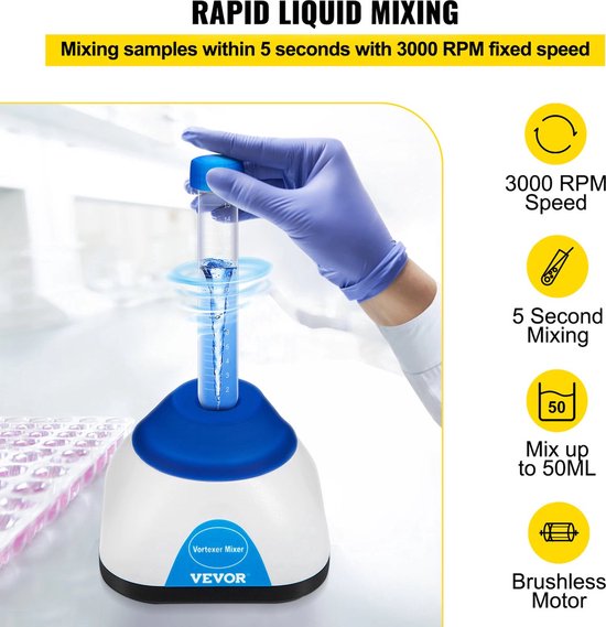 Laboratorium Mixer - Nagellak Schudder - Vortex Shaker - 3000RPM - Incl. Reageerbuisje - Blauw — afbeelding 5