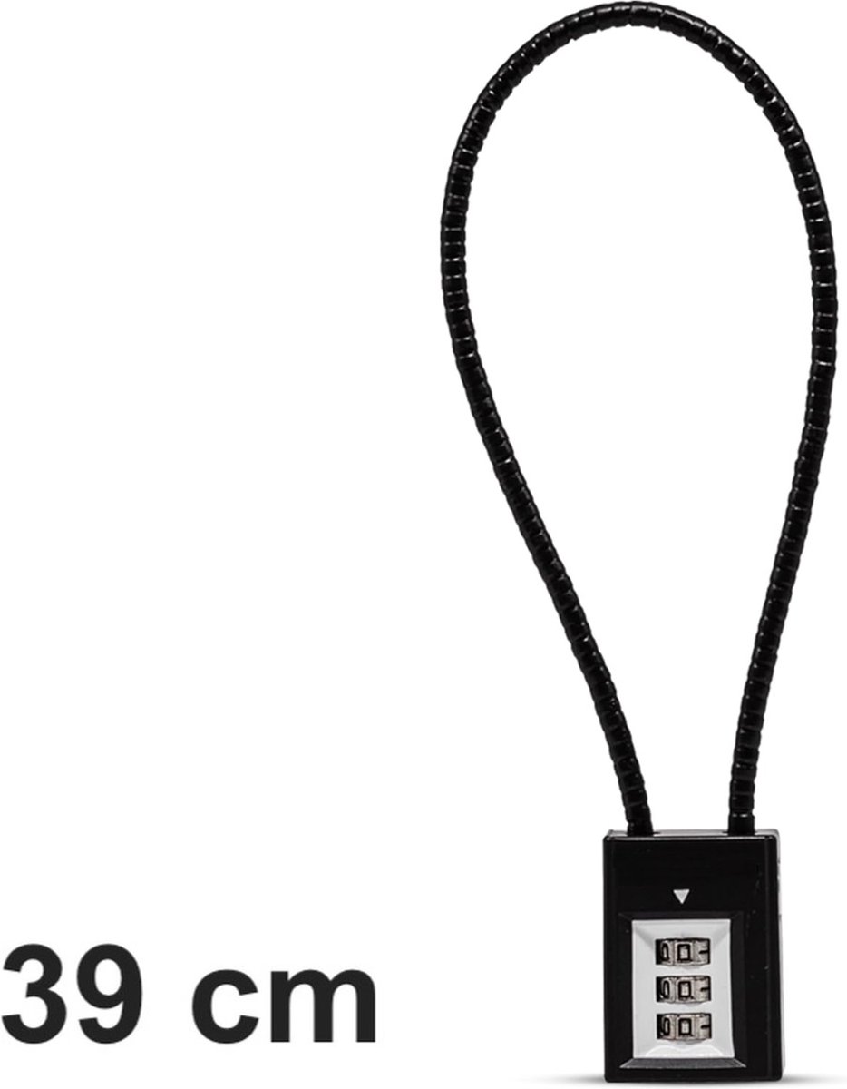 Boxus - Kabel slot met cijfercode - 39 cm lange kabel voor sluiten van deur, fiets, hekwerk, opslag, kast en pistolen of geweren - Hoge lange beugel slot met kabel - Zwart