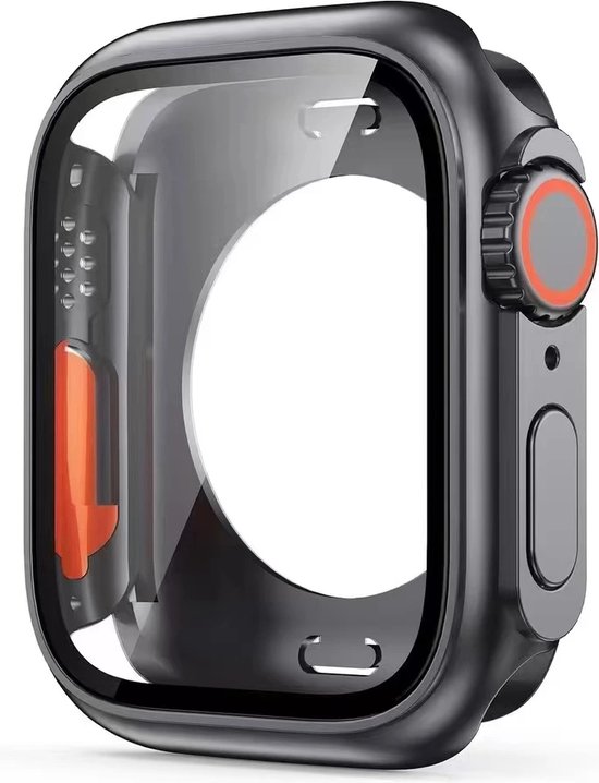 Full Cover Tempered Glass - Screen Protector - Uzzy M.F - Kleur midnight - Hoesje Geschikt Voor Apple Watch Series 8 7 6 5 4 3 2 1 SE - 45 MM Beschermkap - Beschermhoes - Beschermer Hoes - upgrade naar Nieuw model - Gehard Glas