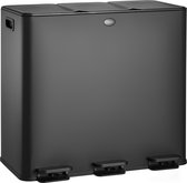 HÜSQ Poubelle 60 litres - Poubelle noire à 3 compartiments - Poubelle Trio 3 X 20 litres pour le tri des déchets - Noir