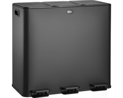 HÜSQ Prullenbak 60 Liter - Zwarte Vuilbak met 3 Vakken - Trio Vuilnisbak 3 X 20 Liter - Bak voor Afvalscheiding - voor Huishouden en Kantoor - Recycle Keuken Afvalemmer - Zwart HÜSQ Prullenbak 60 Liter - Zwarte Vuilbak met 3 Vakken - Trio Vuilnisbak 3 X 20 Liter - Bak voor Afvalscheiding - voor Huishouden en Kantoor - Recycle Keuken Afvalemmer - Zwart