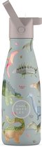Cool Bottles - Dinos Planet - 260 ml - Luxe avec paille - Gobelet d'école pour enfants - Gourde d'école - Acier inoxydable - Lavage à la main uniquement - Design élégant - Adapté aux enfants