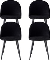 Set van 4 Stoelen - Eetkamerstoel - 4 Stuks - Eetkamerstoelen - 4 stoelen - Zwart - Fluweel