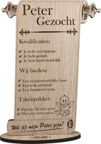 Perkament Peter gezocht - houten wenskaart - kaart van hout - wil jij mijn peter zijn? - 17.5 x 25 cm