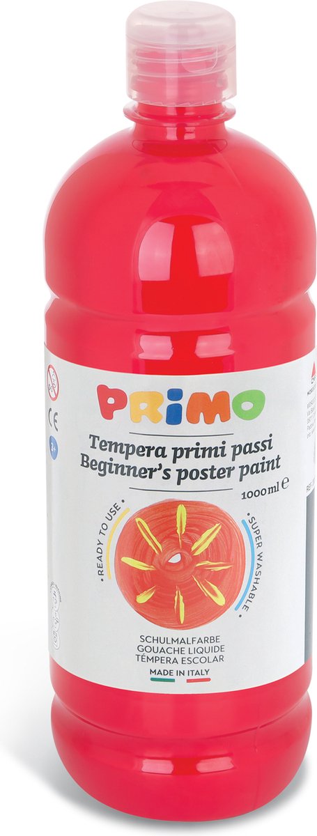 Primo Beginner's ready-mix poster paint, 1000 ml bottle with flow-control cap vermillion