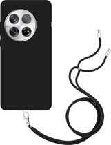 Cazy Soft TPU Telefoonhoesje met Koord - geschikt voor OnePlus 12 - Toestel Hoesje met Koord - Zwart