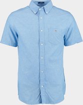 SINGLES DAY! Gant - Short Sleeve Overhemd Linnen Lichtblauw - Heren - Maat M - Regular-fit