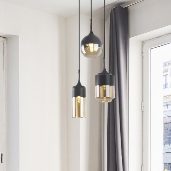 Hanglamp Victor met amber glas en zwarte details