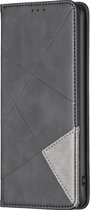 Mobigear Telefoonhoesje geschikt voor Samsung Galaxy S24 Hoesje | Mobigear Rhombus Slim Bookcase | Pasjeshouder voor 2 Pasjes | Telefoonhoesje voor Pinpas / OV Kaart / Rijbewijs - Zwart