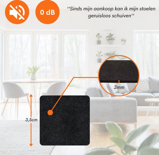 Zwarte 3mm dikke vilten pad, 3,5cm. Geluidsloos schuiven van stoelen.