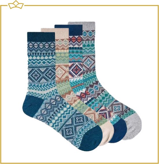 ATTREZZO® Premium Noorse sokken maat 38-43 - 4 paar Wintersokken - Huissokken - Scandinavische sokken - Altijd warme voeten!