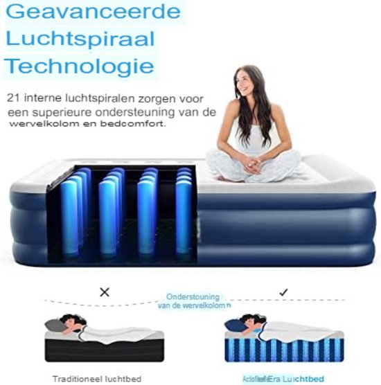 Blackace arteesol Luchtmatras, opblaasbaar, voor tweepersoonsbed/eenpersoonsbed, zelfopblazend matras met geïntegreerde elektrische pomp voor gasten/camping/reizen