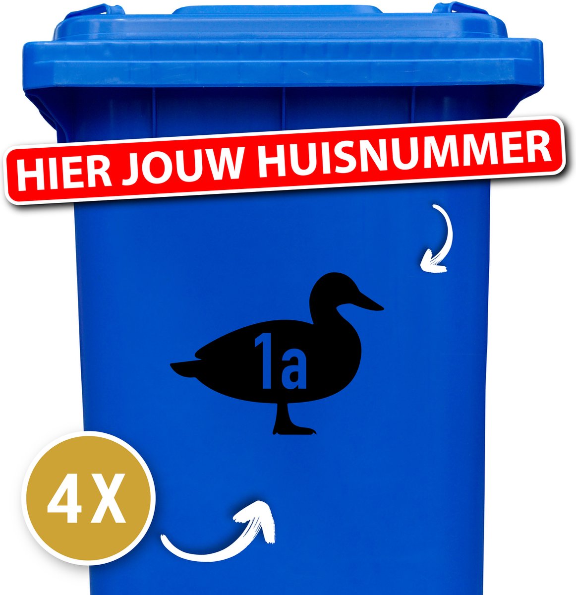 Container sticker - Container Sticker Huisnummer - Variant: Eend - Kleur: Zwart - Aantal: 4 Stuks - Stickers volwassenen - Cijfer stickers - Container stickers - sticker - stickers