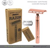 green-goose® Dames Safety Razor Klassiek Scheermes | Roze Goud | Inclusief  10 green-goose Scheermesjes | Duurzaam | Milieuvriendelijk | Kosten Besparend