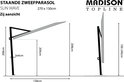 Technische tekening van de Madison Sun Wave parasol, 270x150cm, zij-aanzicht met afmetingen.