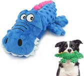 Piepend speelgoed voor hond, hondenspeelgoed, krokodil pluche speelgoed voor honden, veilig kauwspeelgoed voor kleine middelgrote honden, blauw