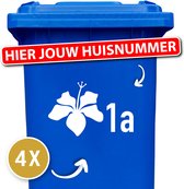 Container sticker - Container Sticker Huisnummer - Variant: Lelie - Kleur: Wit - Aantal: 4 Stuks - Stickers volwassenen - Cijfer stickers - Container stickers - sticker - stickers