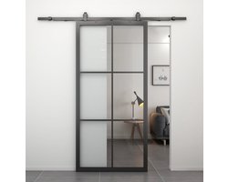 Stalen schuifdeur - Loft - 6 vaks helder glas - 215 x 100 cm