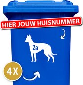Container sticker - klikostickers - kliko sticker voordeelset - 4 stuks - Windhond - container sticker huisnummer - wit - vuilnisbak stickers - container sticker hond
