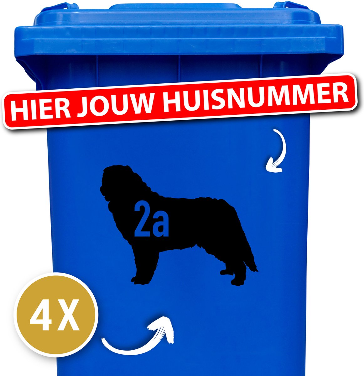 Container sticker - klikostickers - kliko sticker voordeelset - 4 stuks - Berner sennenhond - container sticker huisnummer - zwart - vuilnisbak stickers - container sticker hond