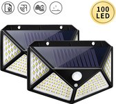 Solar Buitenlamp met bewegingssensor - 100LED - IP65 Waterdicht - Tuinverlichting - wandlamp voor buiten - Buitenlamp Zwart - Tuin wandlamp - buitenlamp met dag en nacht sensor - Buitenlamp met Sensor - 2 stuks