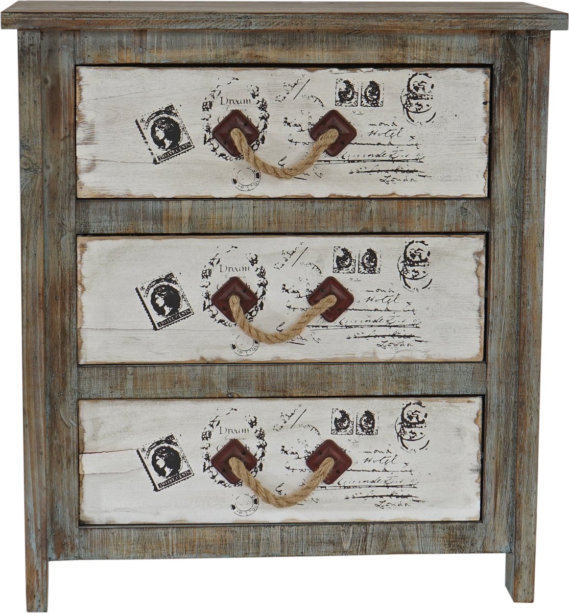 Cosmo Casa Ladenkast Almada ladekast kast met een - verweerde uitstraling - Vintage - 80x72x33 cm Meerkleurig
