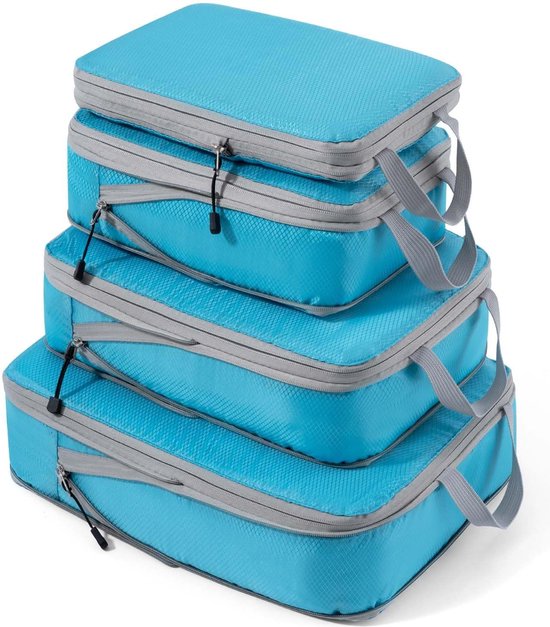 Eucomir Bagage-organizer, 9-delig, uitbreidbare compressiekoffer-organizer, waterdicht, reis-organizer, verpakkingsemmer, voor reizen of opslag thuis, hemelsblauw