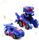 Transformerende Dinosaurusspeelgoed voor Jongens Meisjes van 3-7, Automatische Transformerende Dinosaurusauto met Lichten en Muziek Elektrische Dinosaurus Auto Speelgoed voor Kinderen Blauw