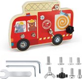 Montessori Houten schroefplank, babyspeelgoed, voertuigschroeven, motoriek, pedagogisch speelgoed, werkbank, klaslokaal, houten speelgoed, bus voor kinderen vanaf 3 jaar