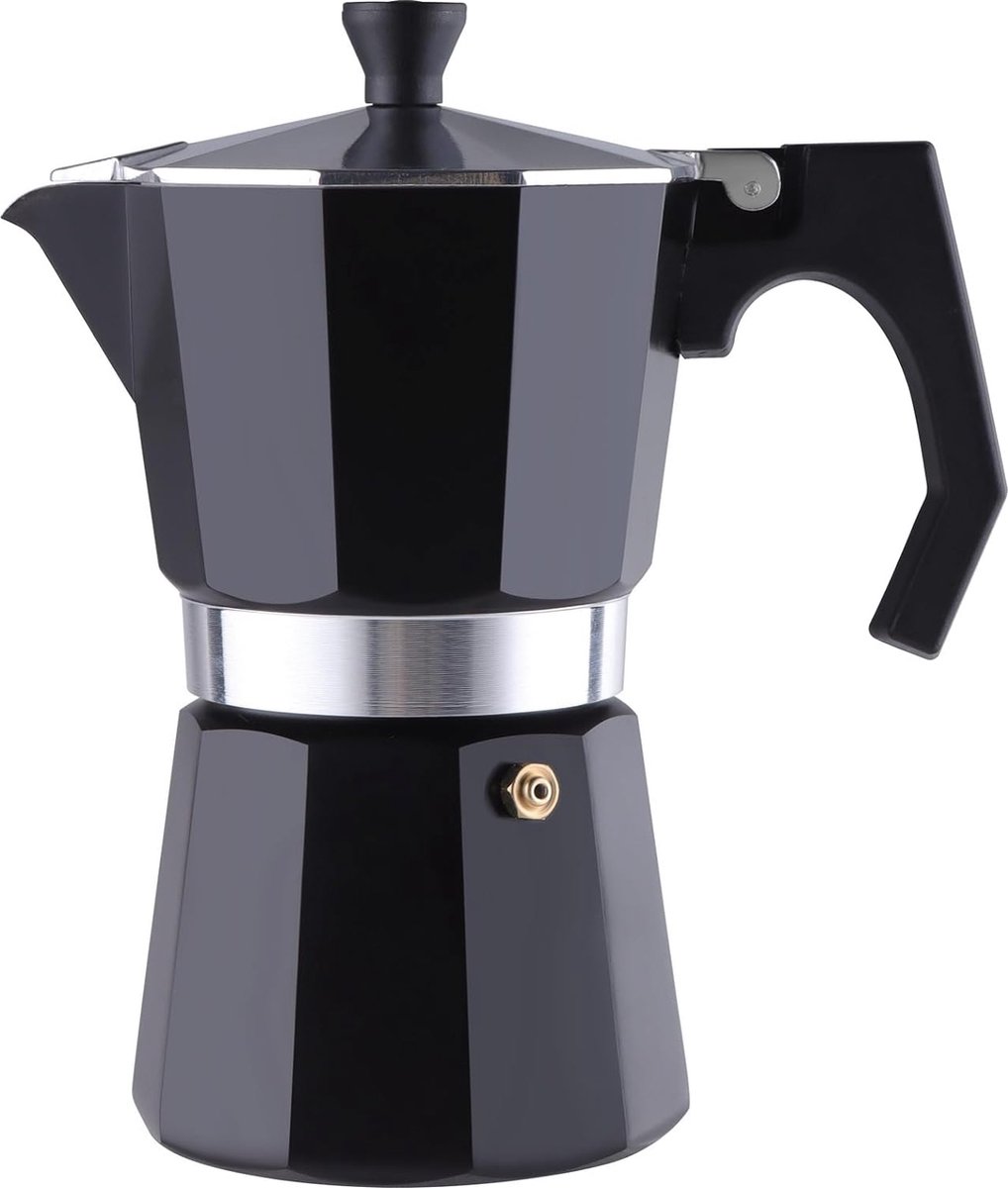 Espressomachine, 6 kopjes, Mokka Italiaanse espressomachine, mokka pan, espressomachine, 450 ml, anti-verbranding, handhouten handvat, moka pot aluminium, zwart