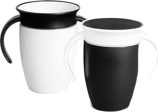 Tasse d'apprentissage Miracle 360 , tasse pour bébé, sans BPA, avec poignées, tasse magique, étanche, va au lave-vaisselle, 6 mois et plus, 207 ml, 2 pièces (noir/blanc)