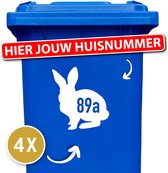 Container stickers Konijn met Huisnummer 4 stuks - Kliko stickers - Cijfer stickers weerbestendige 1234567890 - Containerstickers - Wit