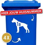 Container sticker - klikostickers - kliko sticker voordeelset - 4 stuks - Boxer - container sticker huisnummer - wit - vuilnisbak stickers - container sticker hond - cadeau - stickers - geschenk