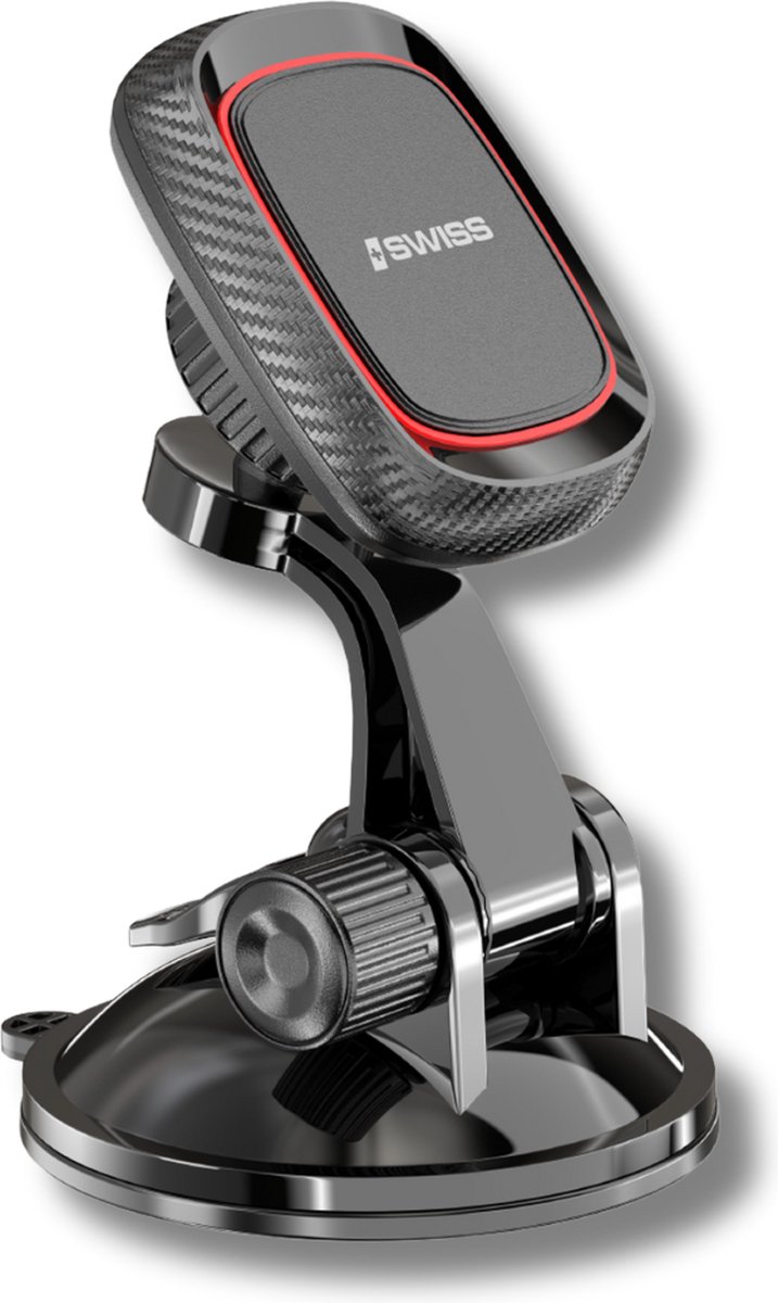 ISWISS Universele Autohouder met Zuignap - Zwart - 360 graden - Magnetisch - Handsfree - Voor Veilige & Handige Ritten!