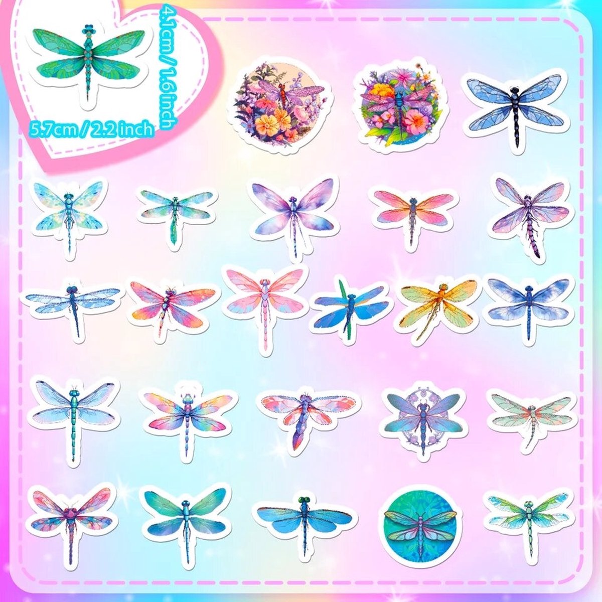 Libellen Stickers 50 Stuks | Dieren Stickers | Libel | Insecten | Laptop Stickers | Stickers Kinderen en Volwassenen | Stickervellen | Plakstickers | Koffer Stickers | Stickers Bullet Journal en Planner — afbeelding 5