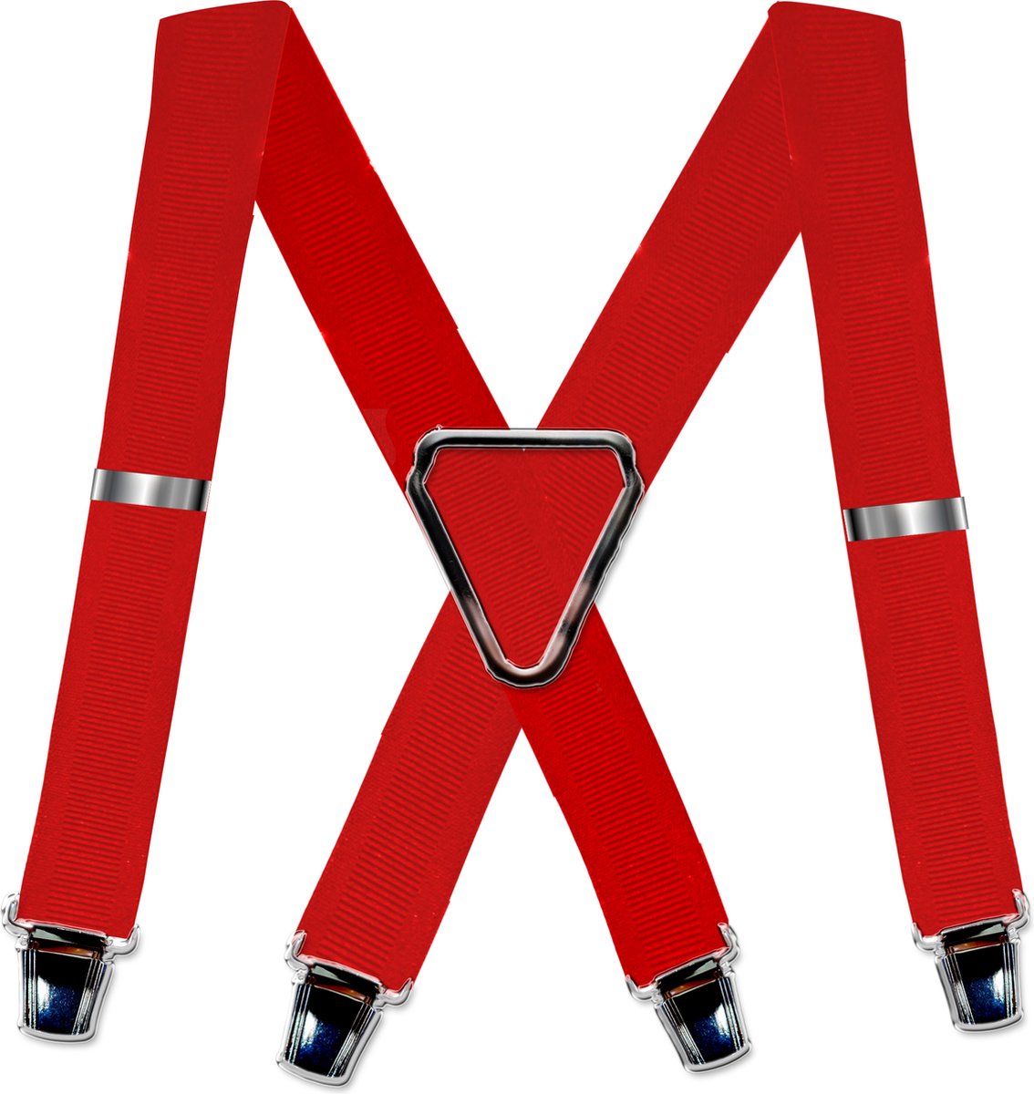 4-point suspenders 'Striped' with wide extra strong sturdy clips Red Color
