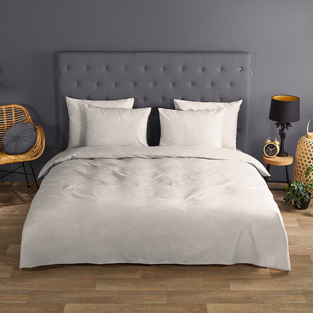 Zavelo Effen Dekbedovertrek Licht Zand - Lits-jumeaux (240 x 200/220 cm) - 100% katoen - Super Zacht - Kleurvast