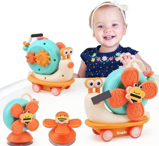 Montessori speelgoed voor baby's vanaf 6, 9 en 12 maanden, kinderstoel, zuignap, speelgoed, baby, sensorisch, motoriek, badspeelgoed, cadeau, slak, auto, voor baby's, jongens en meisjes, 0, 1, 2, 3 jaar