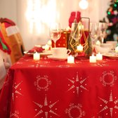 Kerst Tafelkleed, Decoratieve Rechthoek Tafelkleden met Sterren Patroon Print, Rode WipeClean Waterdichte Stoffen Tafelkleden voor Kerst Party Diner Home Decor, 130x130cm, Sterren