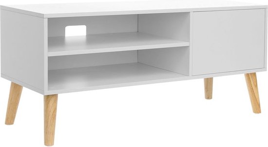 Rootz TV-meubel - TV-lowboard voor platte schermen - Mediaconsole - TV-meubel - Televisiemeubel - Wandmontage - TV-meubel met open plank - Spaanplaat - Rubberhout - Wit naturel - 110 x 40 x 49,5 cm (L x B x H )