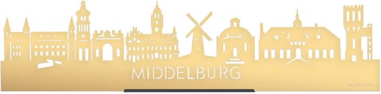 Standing Skyline Middelburg Goud Metallic - 60 cm - Woondecoratie design - Decoratie om neer te zetten en om op te hangen - Meer steden beschikbaar - Cadeau voor hem - Cadeau voor haar - Jubileum - Verjaardag - Housewarming - Interieur -