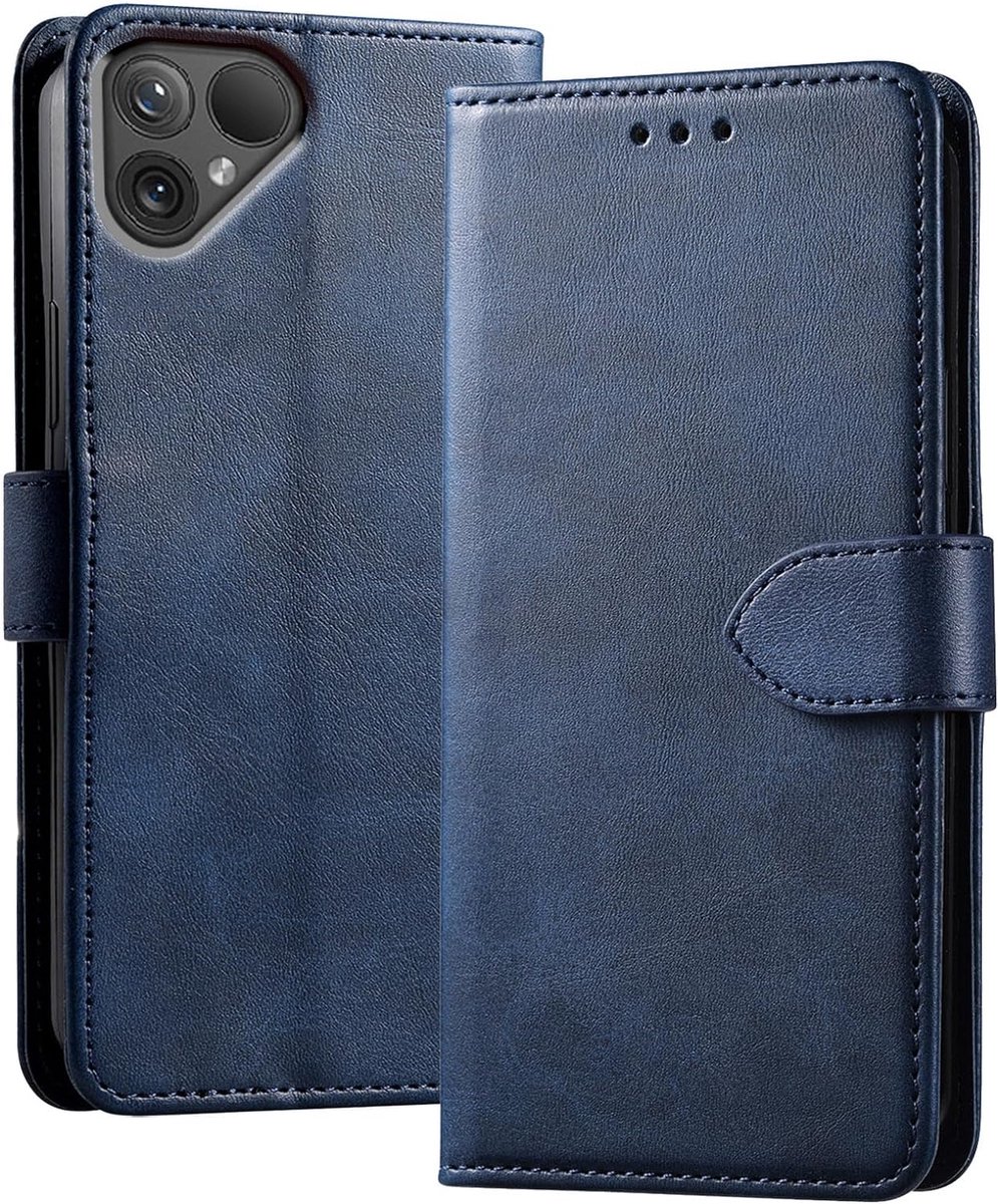 Geschikt voor Fairphone 5 - Schokbestendig - Kaarthouder - Leer Flip Book Case hoesje - Blauw