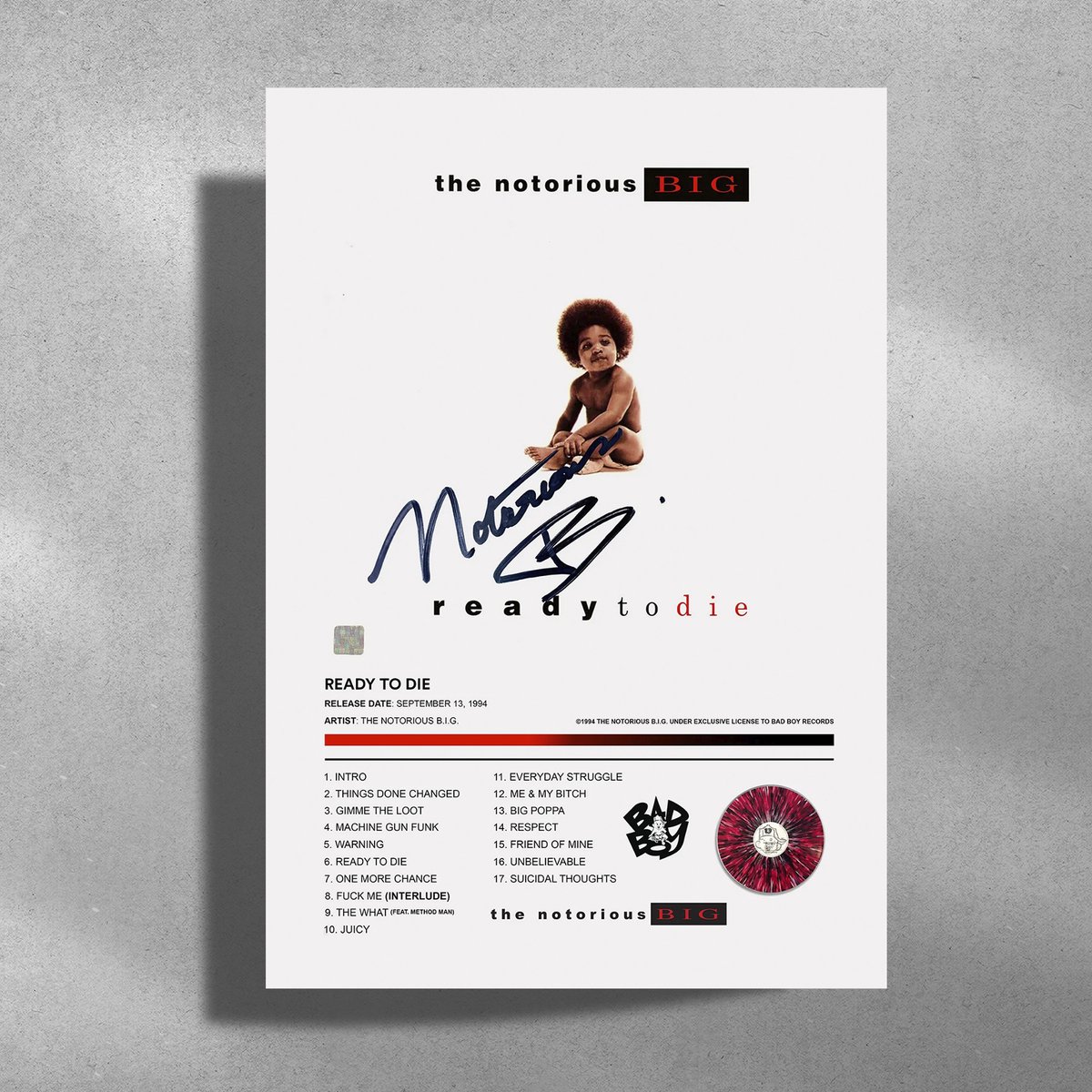 Luxe poster Biggie Smalls The Notorious BIG - Ready to die - Metalen poster 30x40cm wit