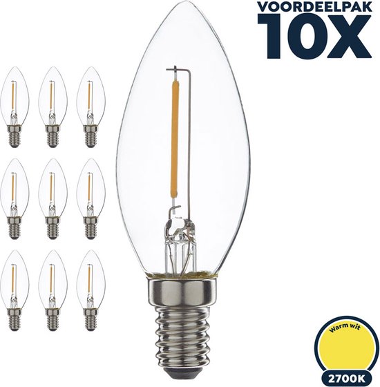 Pack économique 10x lampe bougie à filament LED E14 blanc chaud/2700K 1W (B35)