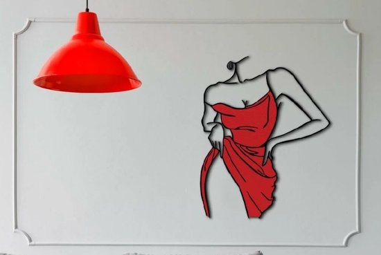Wanddecoratie - Muurdecoratie - 56x70 cm - Rode jurk - Metalen object - Kunstlijst - Wandversiering - Wandborden - Metaal