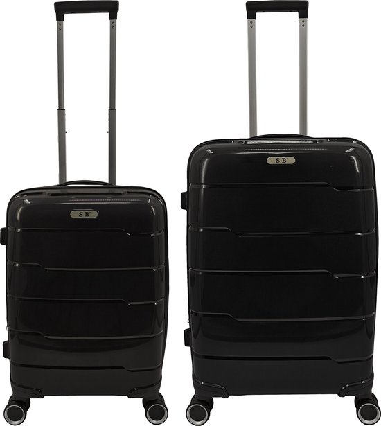 SB Travelbags 2 delige 'Expandable' kofferset 4 dubbele wielen trolley - Zwart - 65cm/55cm